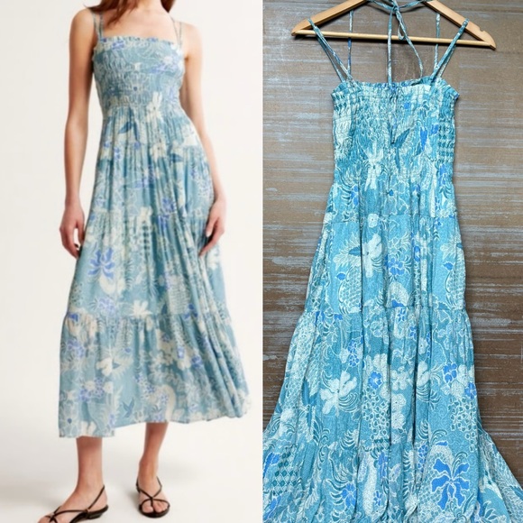 Abercrombie & Fitch Smocked Bodice Maxi Dress Floral Boho Preppy Womens SP - Picture 1 of 7